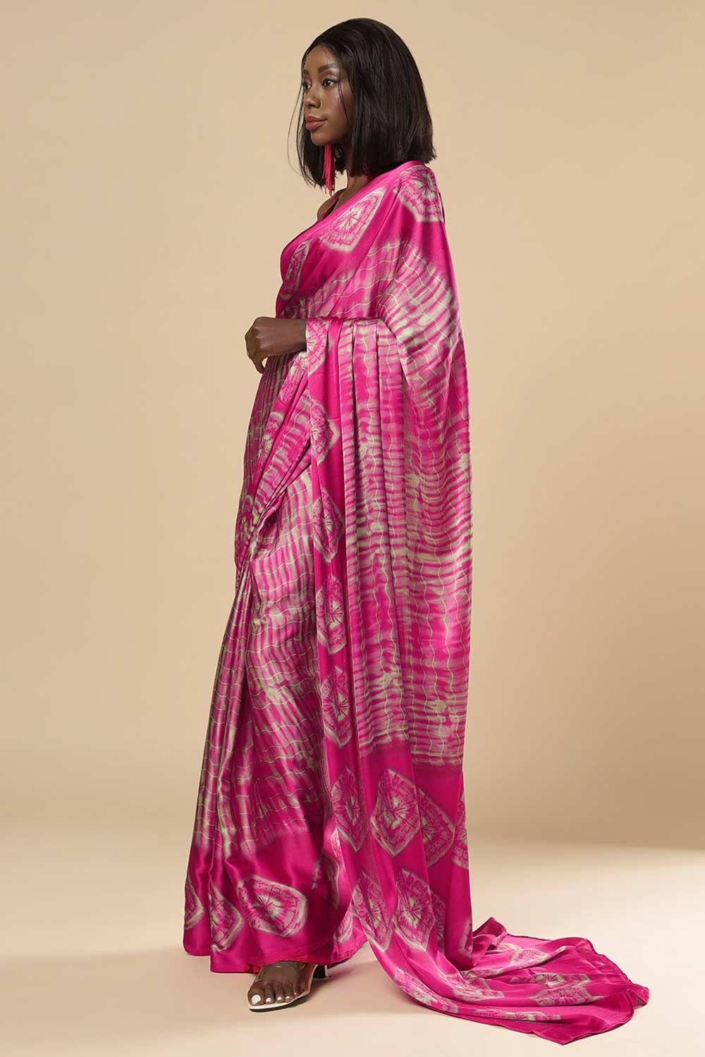 Naia Pink Printed Crepe One Minute Saree