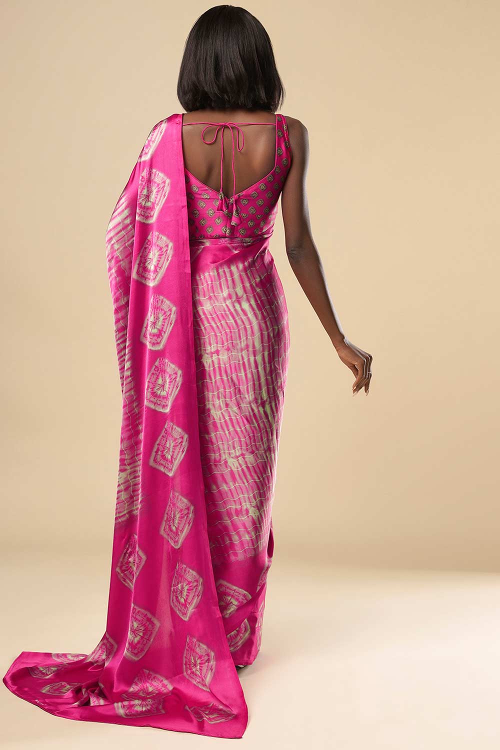 Naia Pink Printed Crepe One Minute Saree