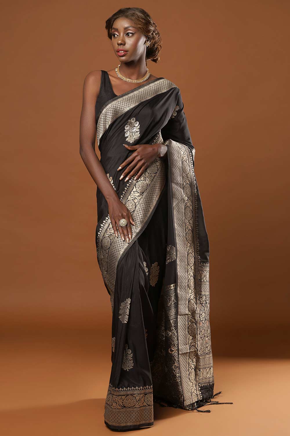 Hibana Black Art Silk Banarasi Ready2Ship One Minute Saree