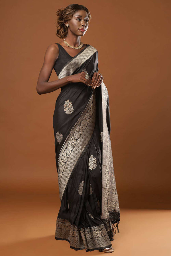 Hibana Black Art Silk Banarasi One Minute Saree