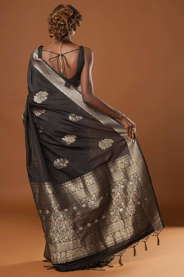 Hibana Black Art Silk Banarasi One Minute Saree