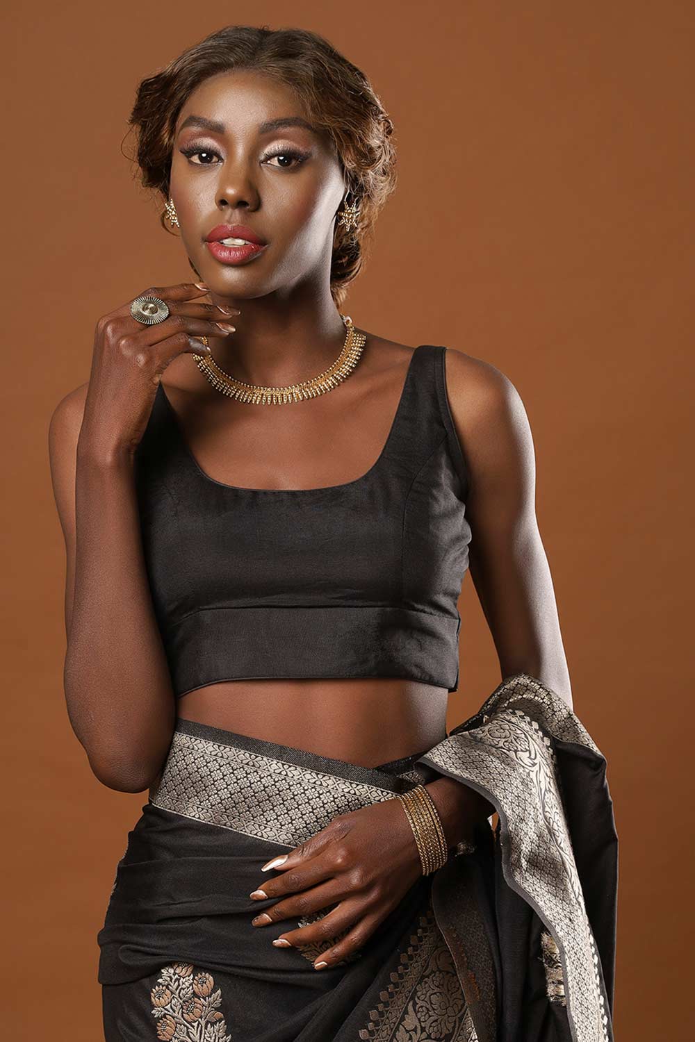 Hibana Black Art Silk Banarasi Woven Ready to Wear One Minute Saree