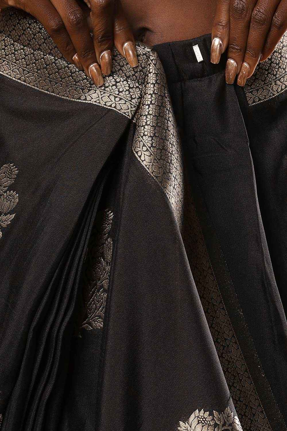 Hibana Black Art Silk Banarasi Woven Ready to Wear One Minute Saree