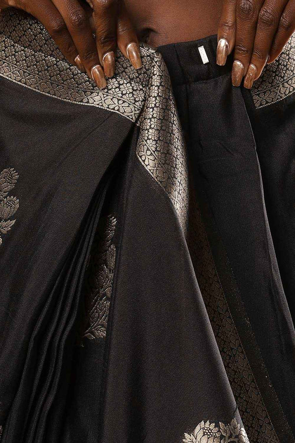 Hibana Black Art Silk Banarasi One Minute Saree