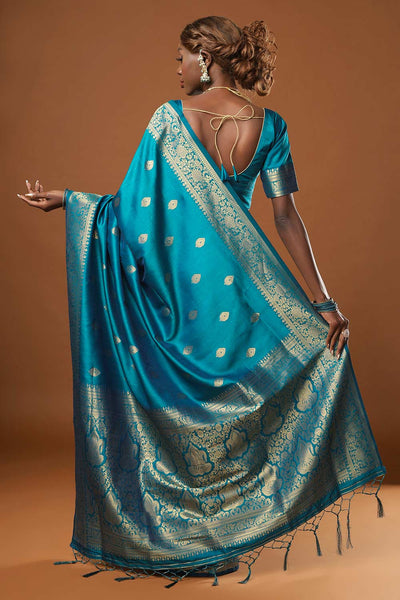 Afra Turquoise Moss Weave Art Silk One Minute Saree