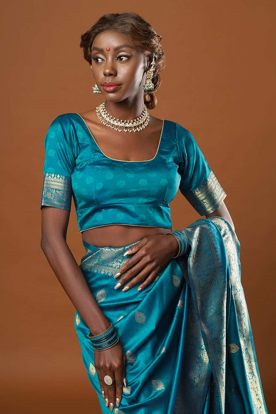 Afra Turquoise Art Silk Weave Ready to Wear One Minute Saree
