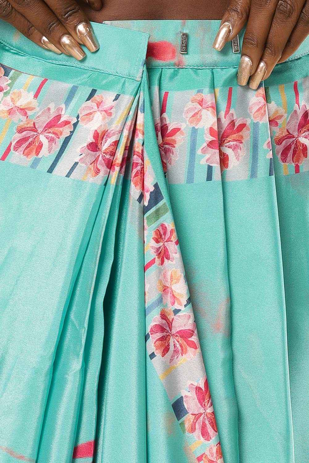 Kriss Green Crepe Floral Ready to Wear One Minute Saree