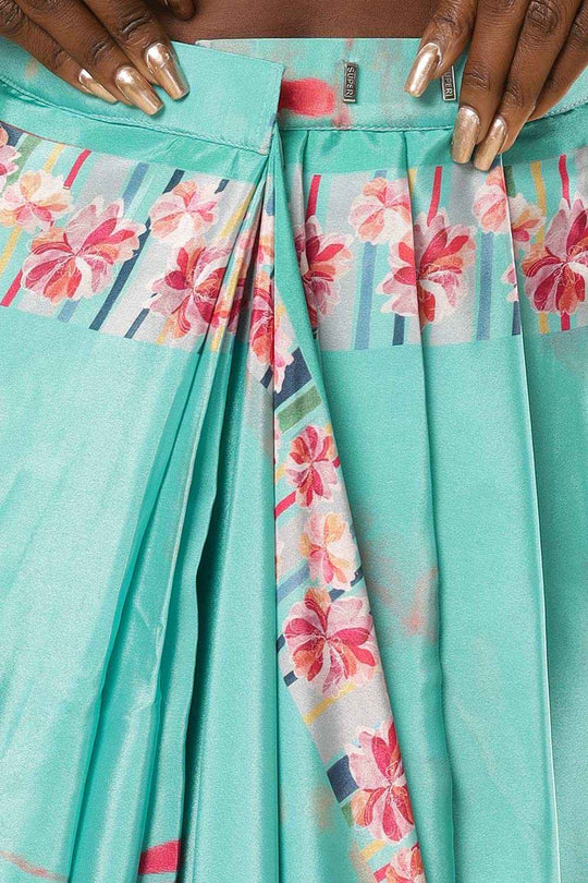 Kriss Green Crepe Floral Ready to Wear One Minute Saree