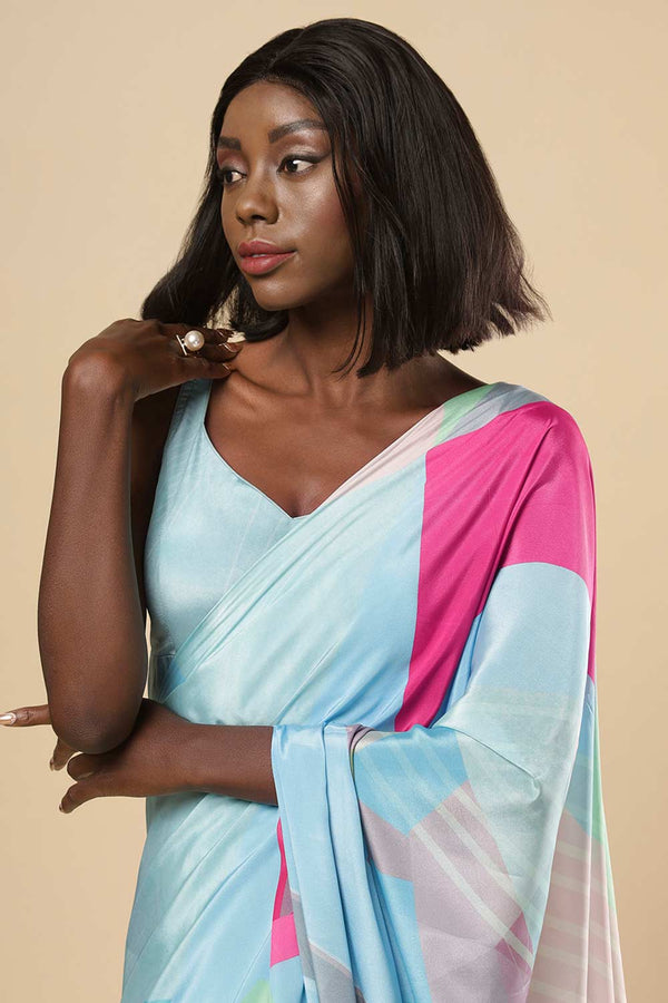 Kriss Turquoise Abstract Crepe One Minute Saree