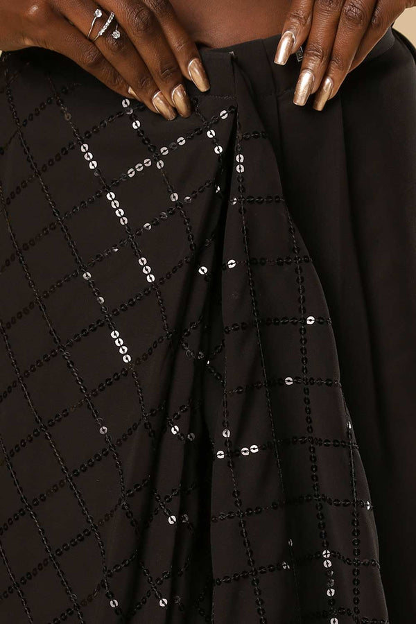 Huda Black Georgette Sequin One Minute Saree