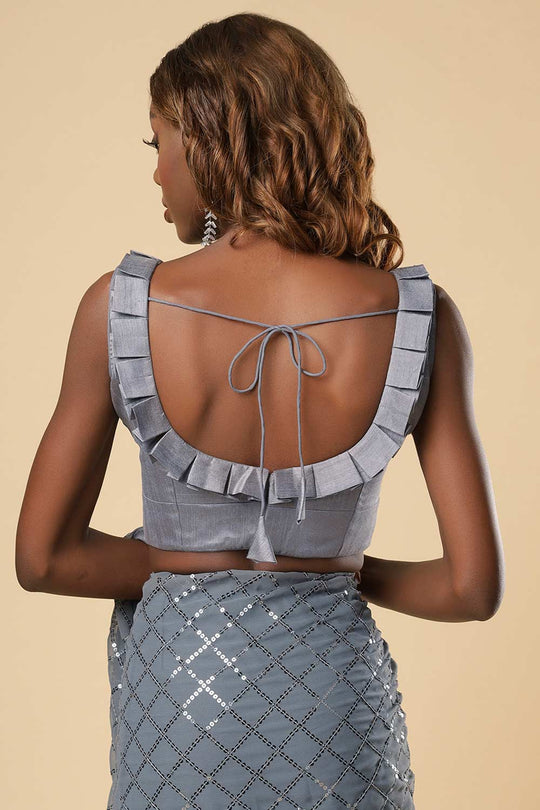 Huda Grey Georgette Sequins Ready to Wear One Minute Saree