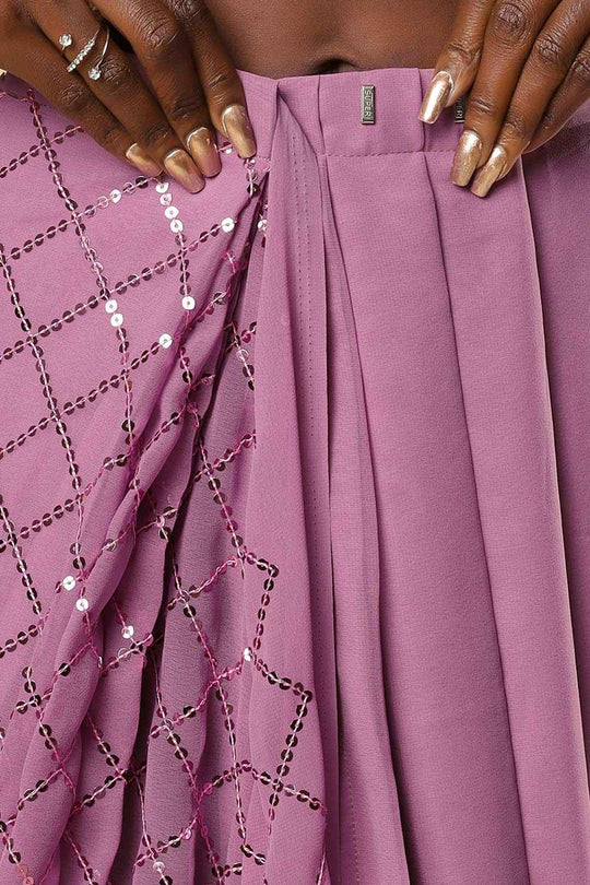 Huda Purple Georgette Sequins Ready to Wear One Minute Saree
