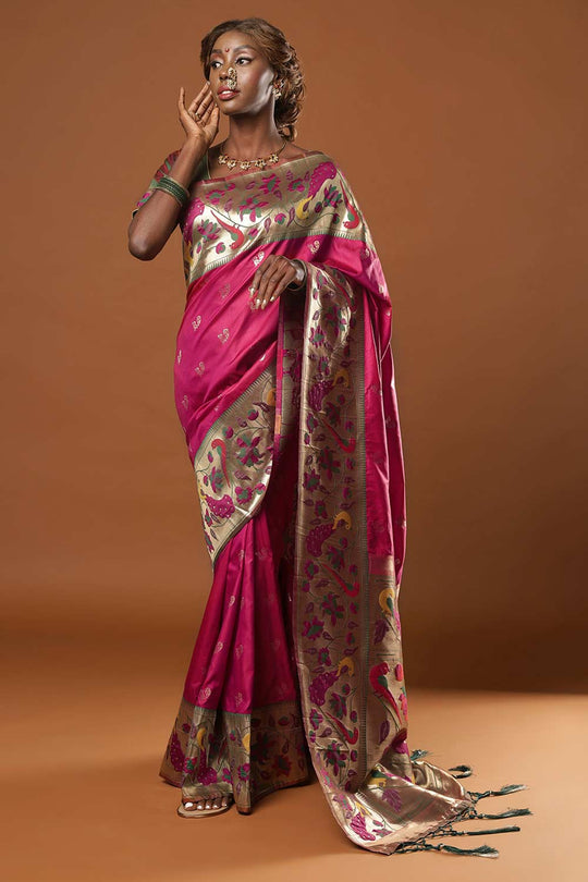 Misha Magenta Art Silk Paithani Ready to Wear One Minute Saree
