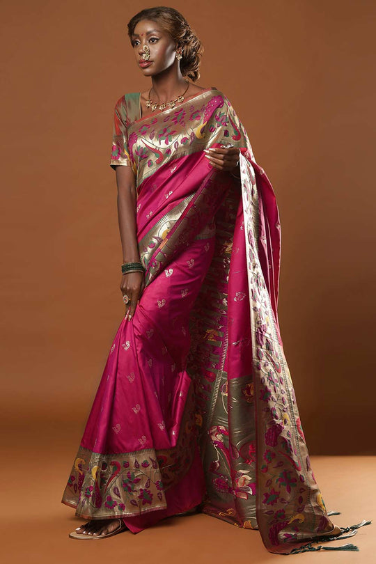 Misha Magenta Art Silk Paithani Ready to Wear One Minute Saree