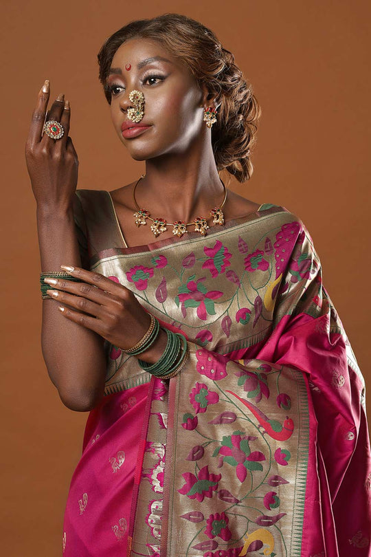 Misha Magenta Art Silk Paithani Ready to Wear One Minute Saree