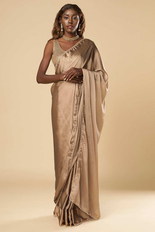 Sula Beige Crepe One Minute Saree
