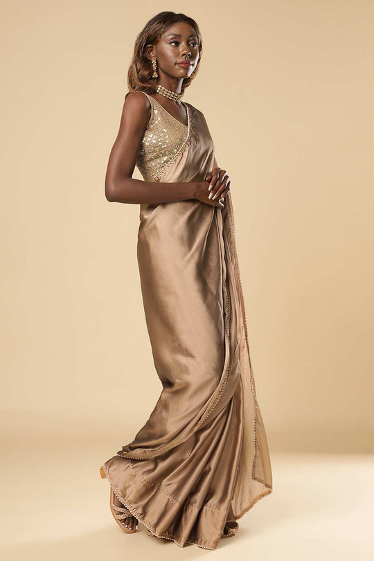 Sula Beige Crepe One Minute Saree