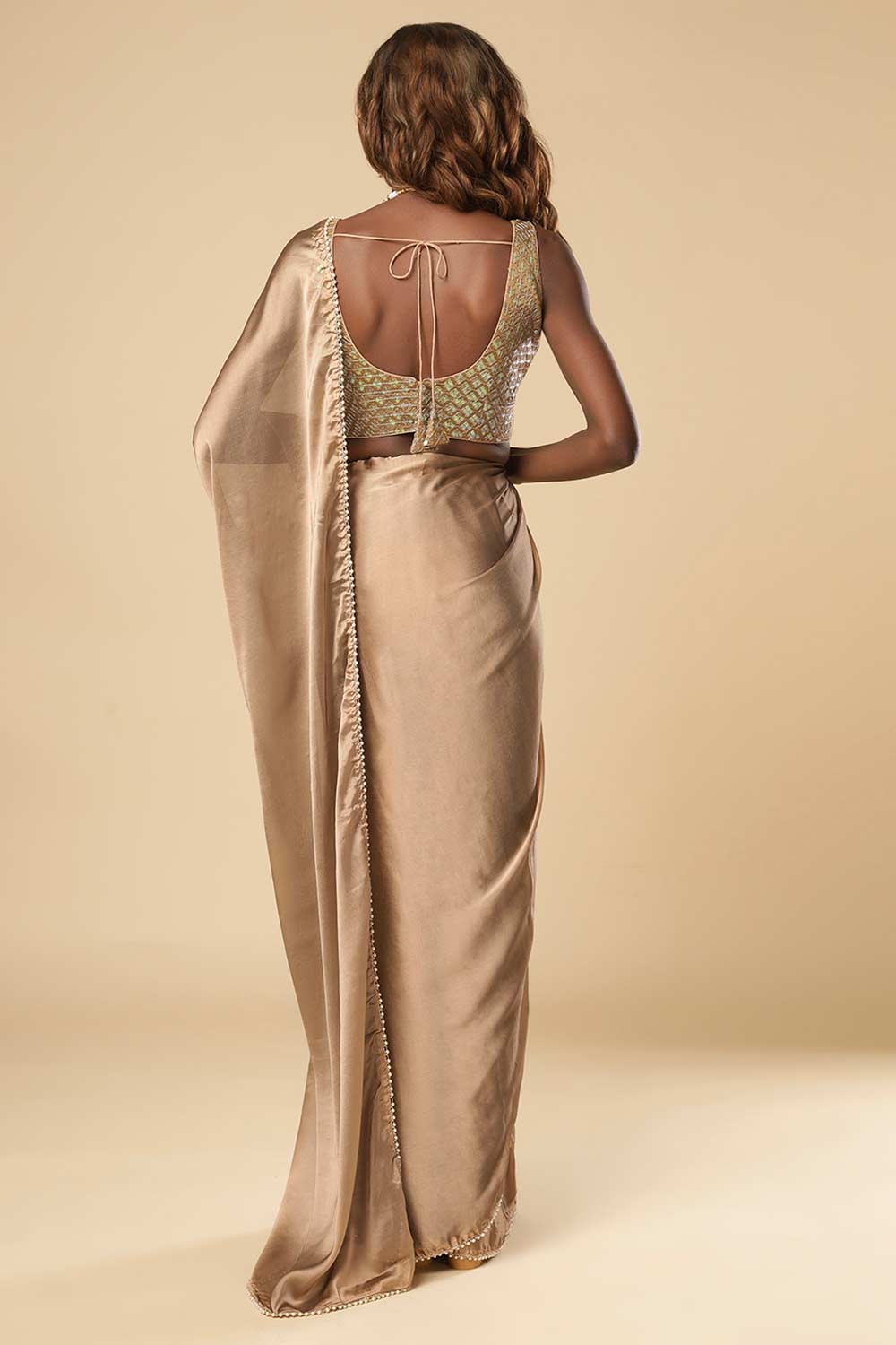 Sula Beige Crepe One Minute Saree