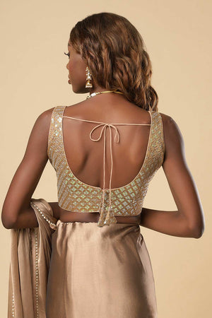 Sula Beige Crepe One Minute Saree