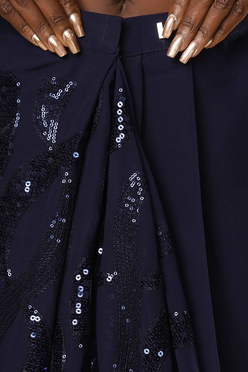 Bina Navy Blue Georgette Sequin One Minute Saree