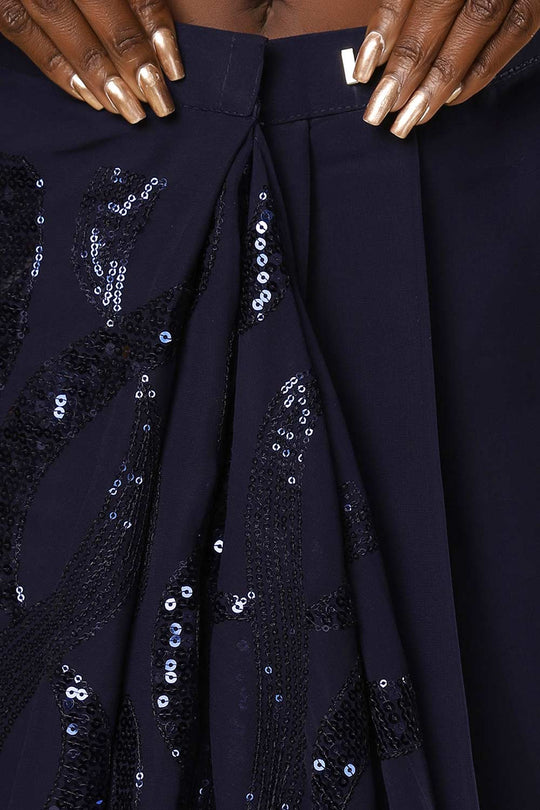 Bina Navy Blue Georgette Sequin One Minute Saree