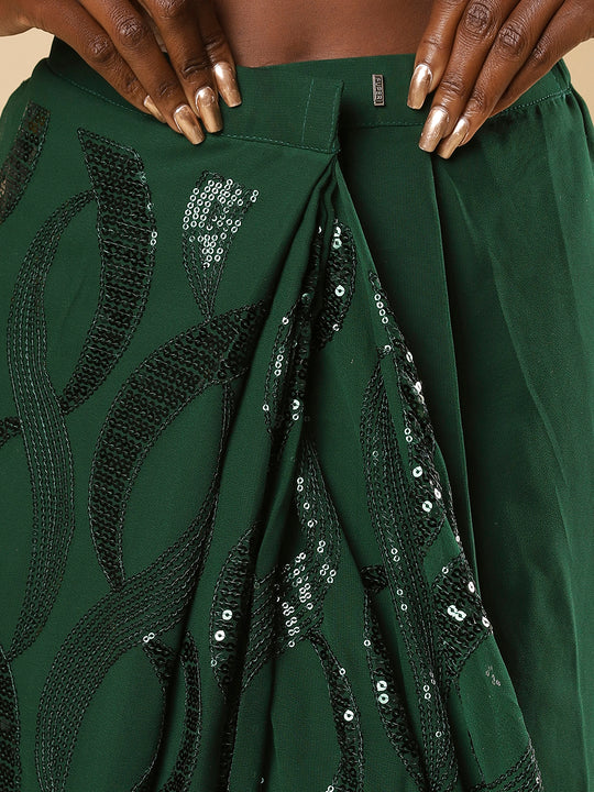 Shammi Green Georgette Sequins Ready to Wear One Minute Saree