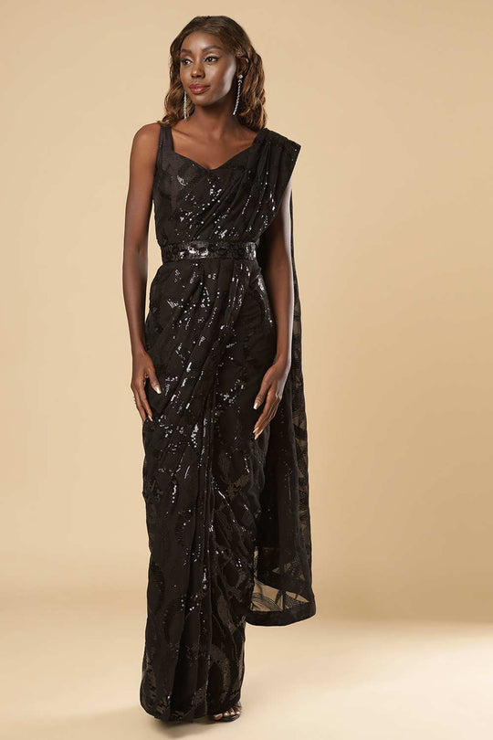 Amara Black Georgette Sequins One Minute Saree