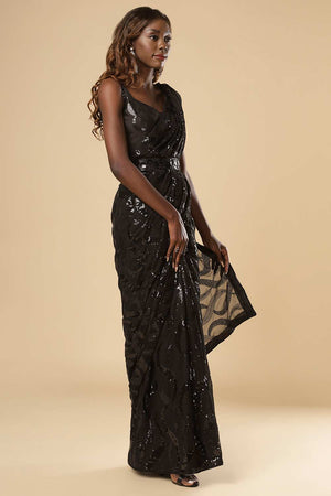 Amara Black Georgette Sequins One Minute Saree