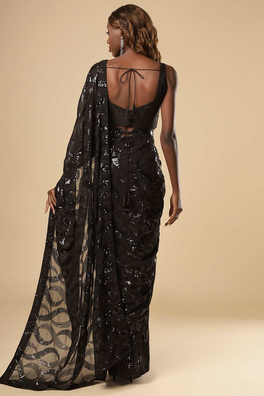 Amara Black Georgette Sequins Ready2Ship One Minute Saree