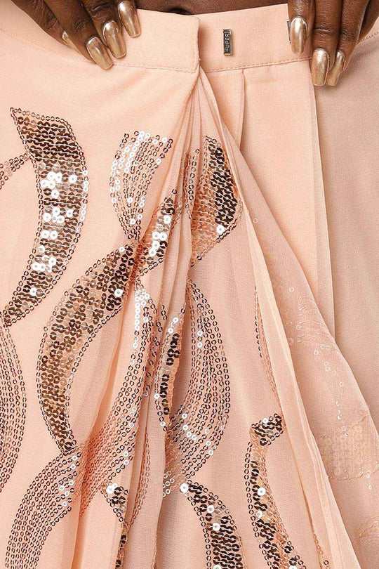 Suri Peach Sequin Georgette Ready to Wear One Minute Saree