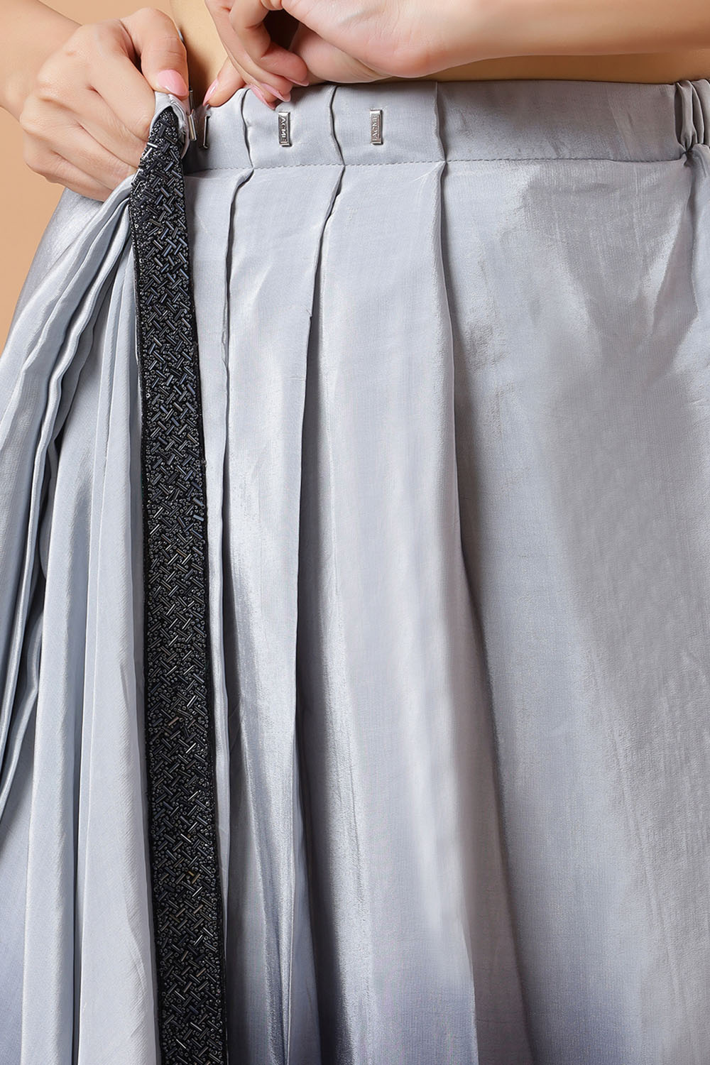 Minali Grey and Black Ombre Silk Ready to Wear Saree with Beaded Border