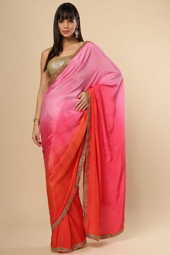 Chandini Pink & Orange Ombre Silk Ready2Ship One Minute Saree