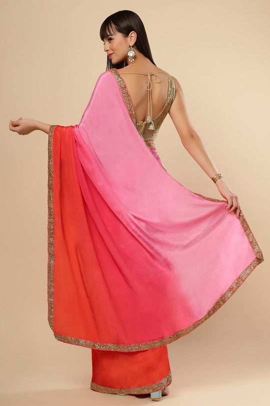 Chandini Pink & Orange Ombre Silk Ready2Ship One Minute Saree