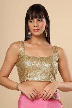 Chandini Pink & Orange Ombre Silk With Gold Sequins Border One Minute Saree