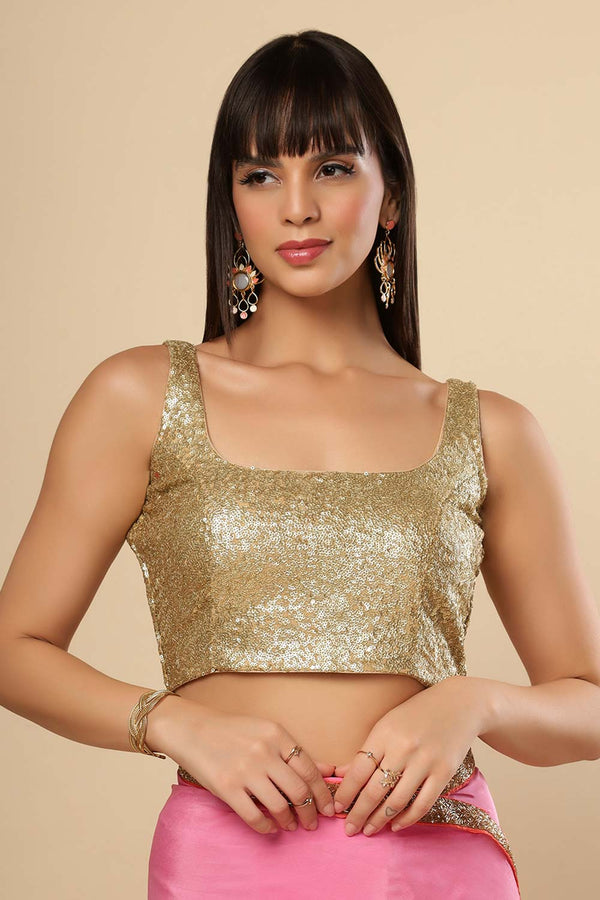Chandini Pink & Orange Ombre Silk With Gold Sequins Border One Minute Saree