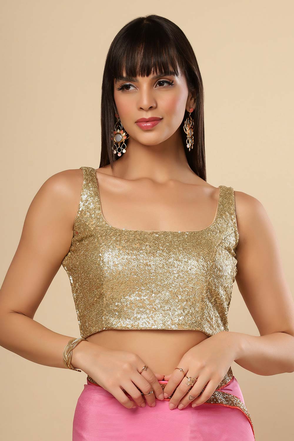 Chandini Gold Sequins Sleeveless Customizable Blouse