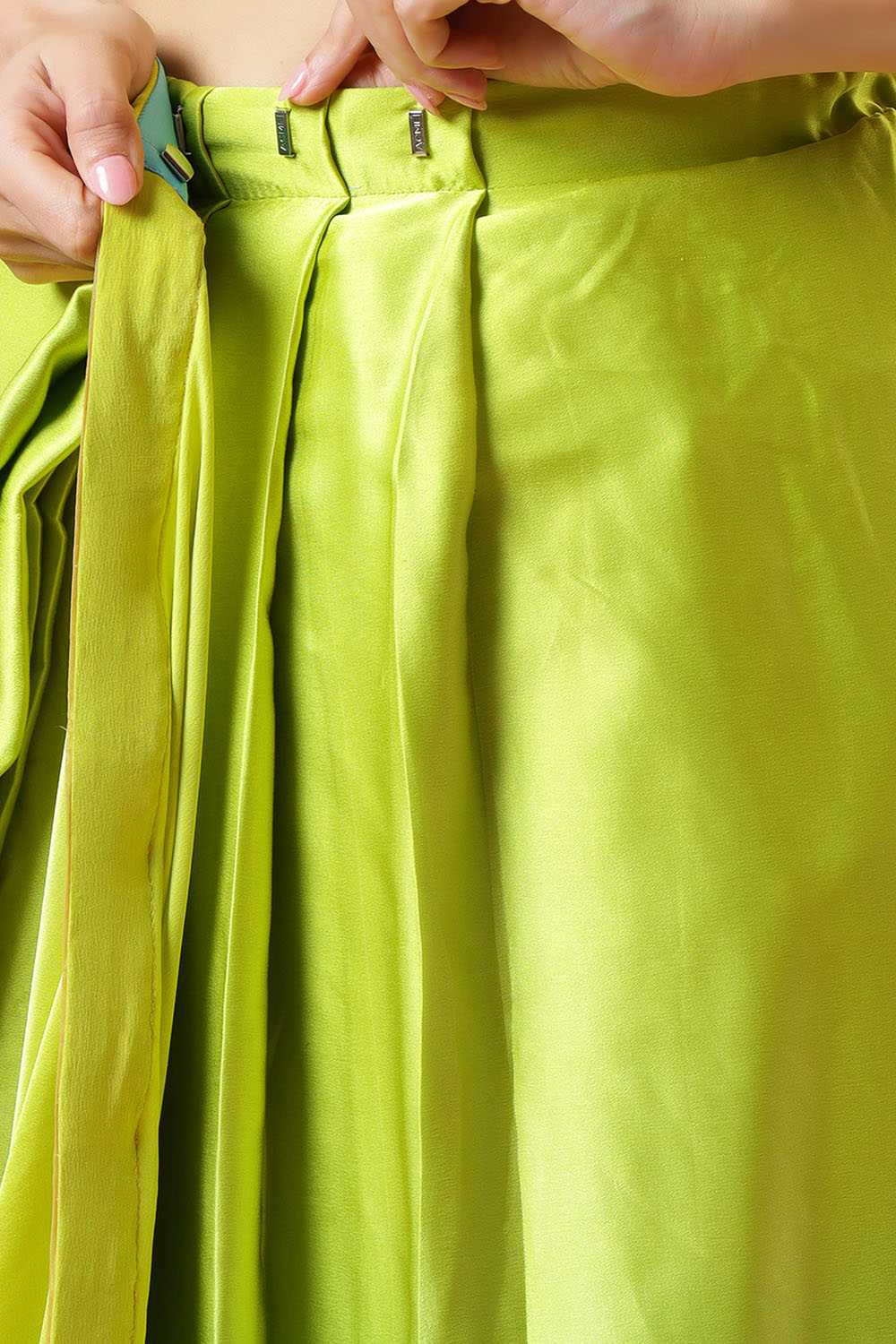 Chandini Turquoise & Lime Ombre Silk Ready to Wear Saree with Gold Sequin Border