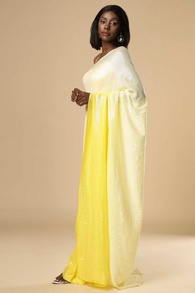 Sana White & Yellow Ombre Sequins One Minute Saree