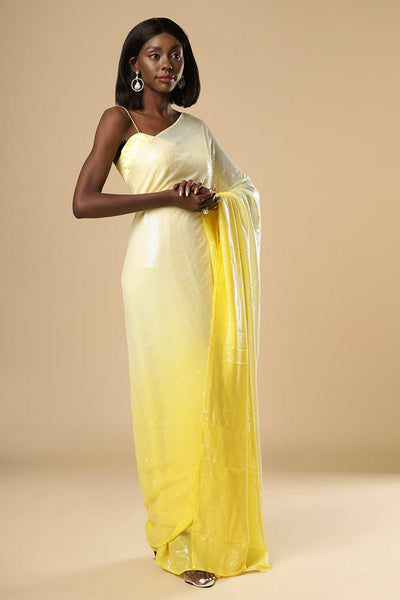 Sana White & Yellow Ombre Sequins Ready2Ship One Minute Saree