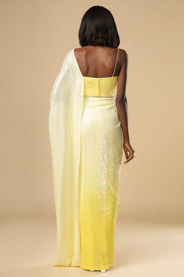 Sana White & Yellow Ombre Sequins One Minute Saree
