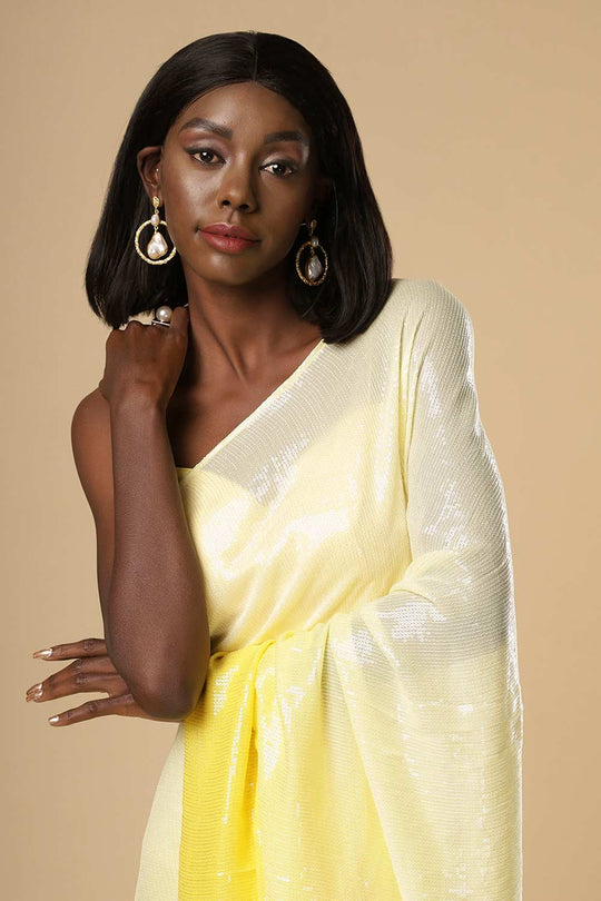 Sana White & Yellow Ombre Sequins One Minute Saree