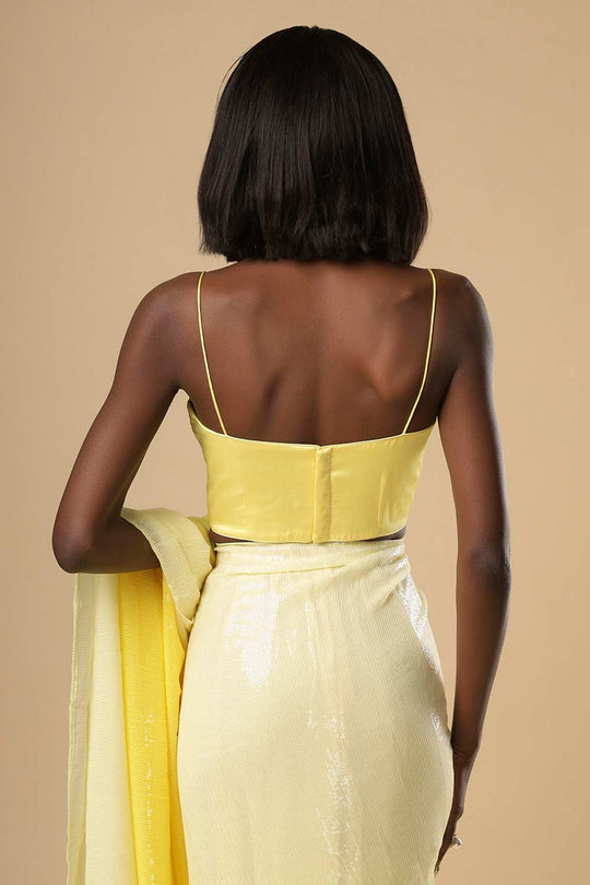 Sana White & Yellow Ombre Sequins One Minute Saree