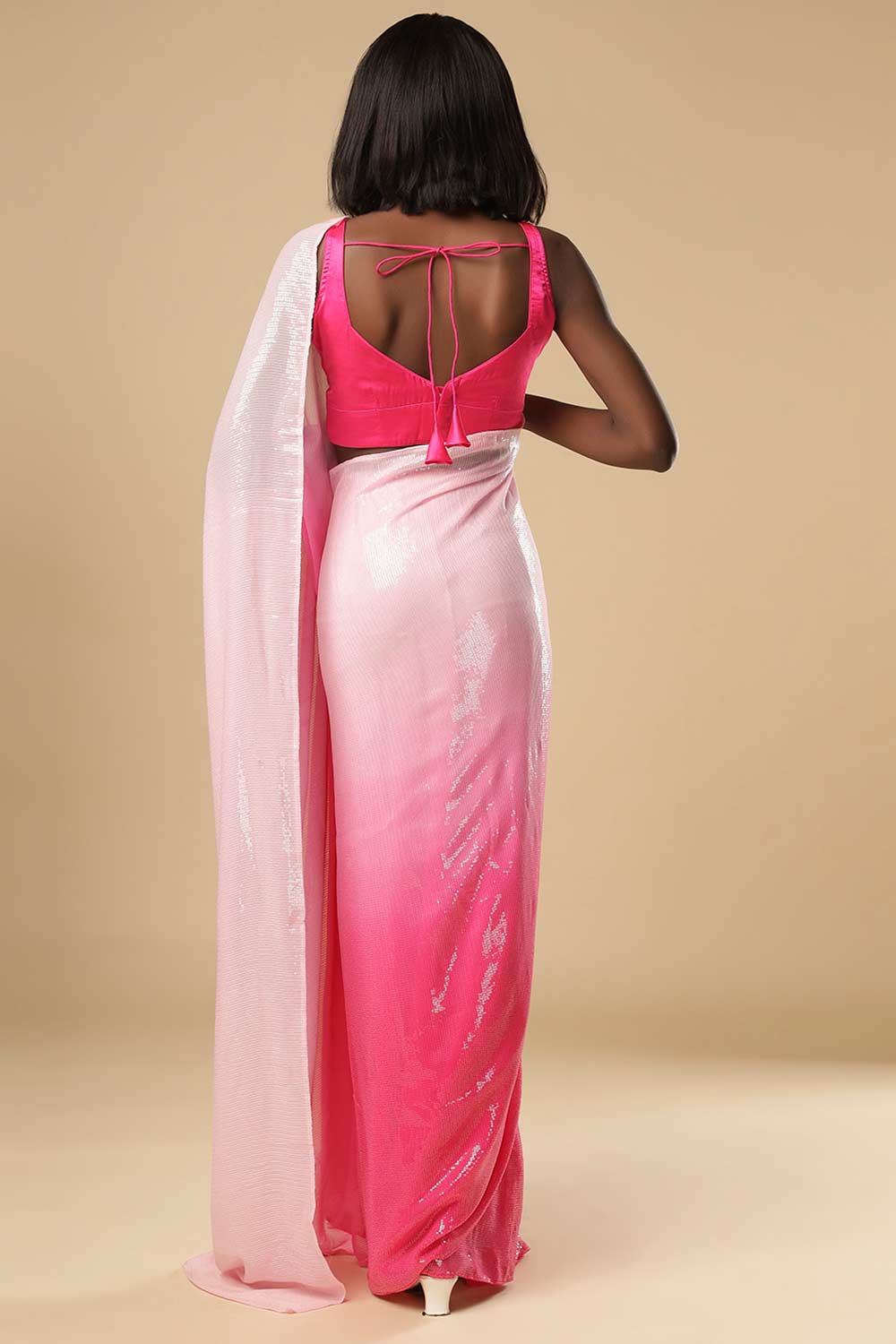 Kajol White & Pink Ombre Sequins One Minute Saree