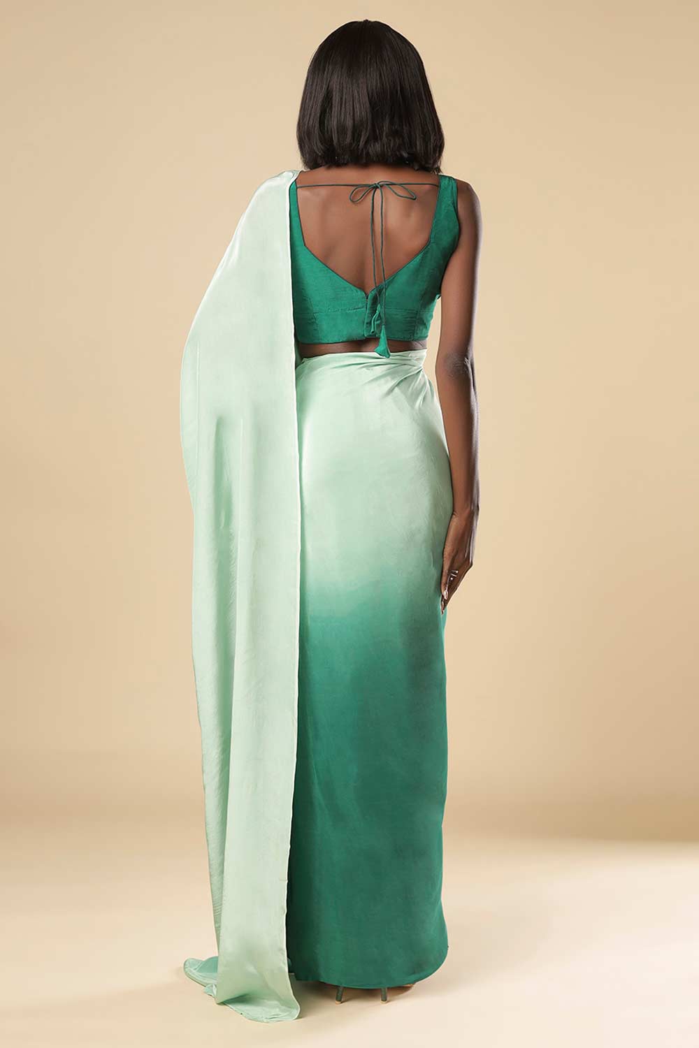 Cerah Green & Mint Ombre Satin Ready to Ship One Minute Saree