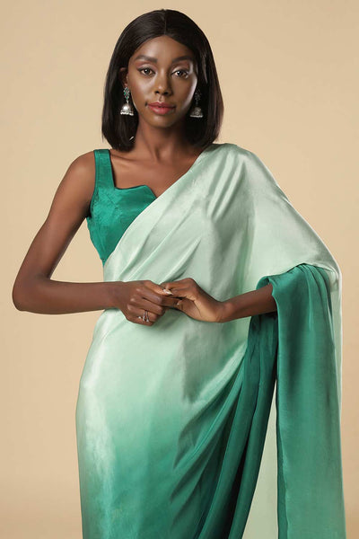 Cerah Green & Mint Ombre Satin Ready to Ship One Minute Saree