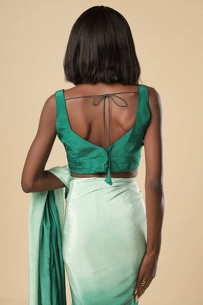 Cerah Green Crepe Silk Sleeveless Ready2Ship Blouse