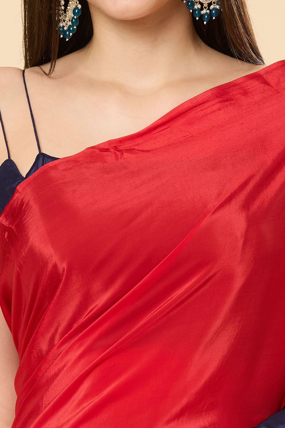 Mayleen Red & Blue Ombre Satin Crepe Ready to Wear Saree