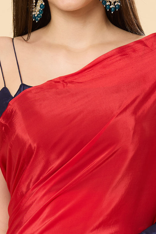 Mayleen Red & Blue Ombre Satin Crepe Ready to Wear Saree