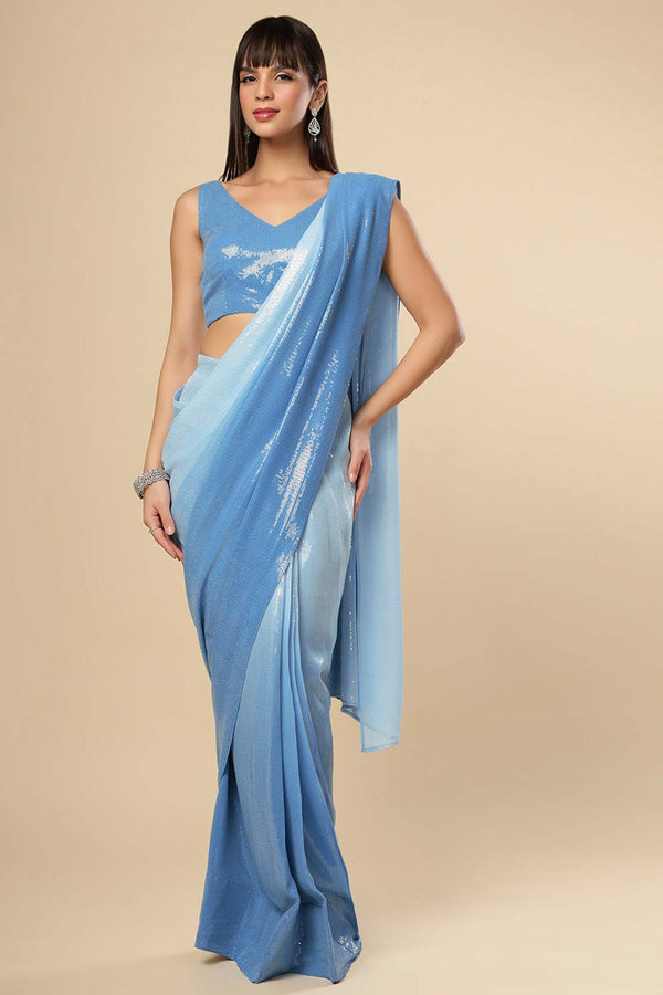 Elsie Pastel Blue Ombre Sequins One Minute Saree