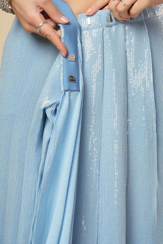 Elsie Blue Georgette Ombre Sequins Ready to Wear One Minute Saree